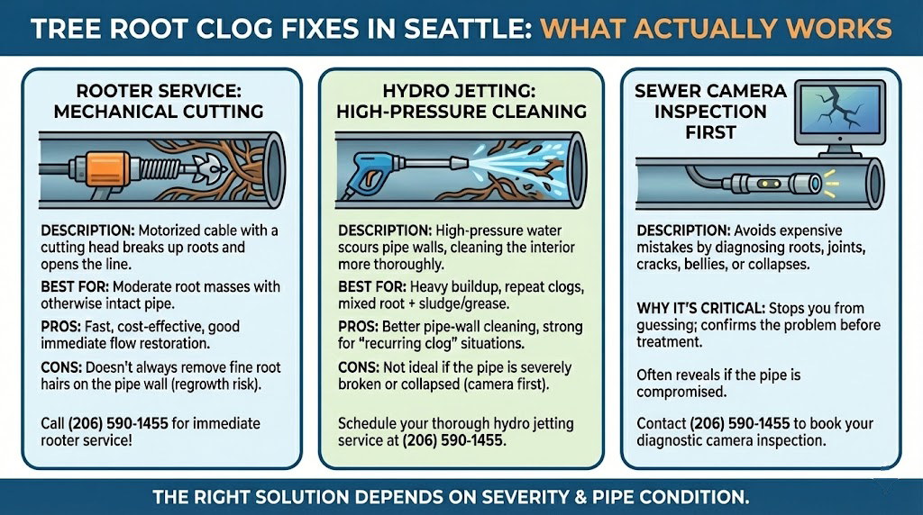 Tree root drain clog fixes in Seattle Washington. DIY with these professional tips from a Seattle plumber