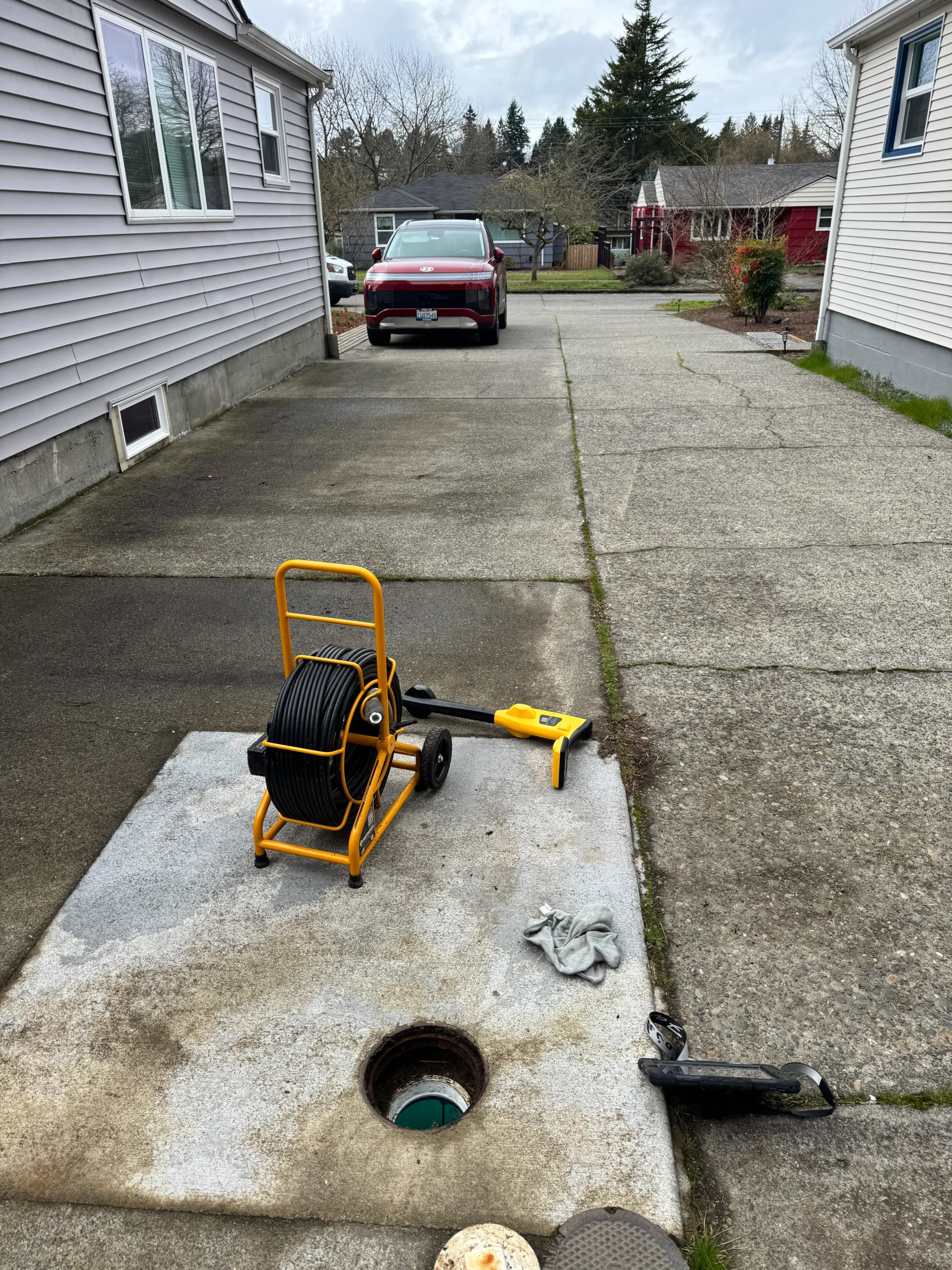 Sewer inspection in Bellevue WA — camera scan revealing root intrusion and pipe damage before cleaning begins