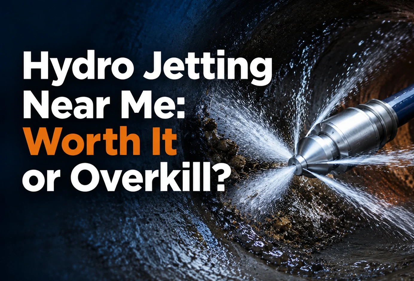 Hydro jetting near me in Seattle showing high pressure sewer line cleaning nozzle clearing drain buildup for homeowners deciding if jetting is worth it or overkill | The Drain Authority - Drain Cleaning Seattle