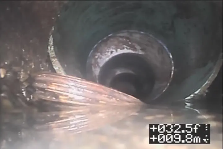 Camera inspection showing the inside of a Shoreline sewer line during sewer camera inspection