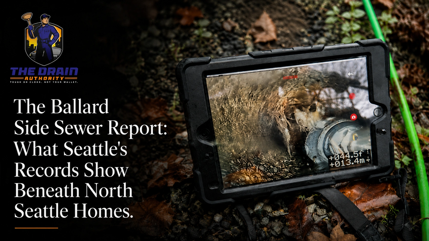 Ballard side sewer report showing a sewer camera inspection of a North Seattle home for drain cleaning, side sewer problems, and sewer line inspection | The Drain Authority - Drain Cleaning Seattle