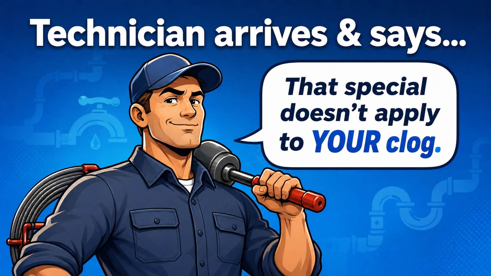 Illustrated list of common drain cleaning scam tactics Seattle homeowners should know about before booking service
