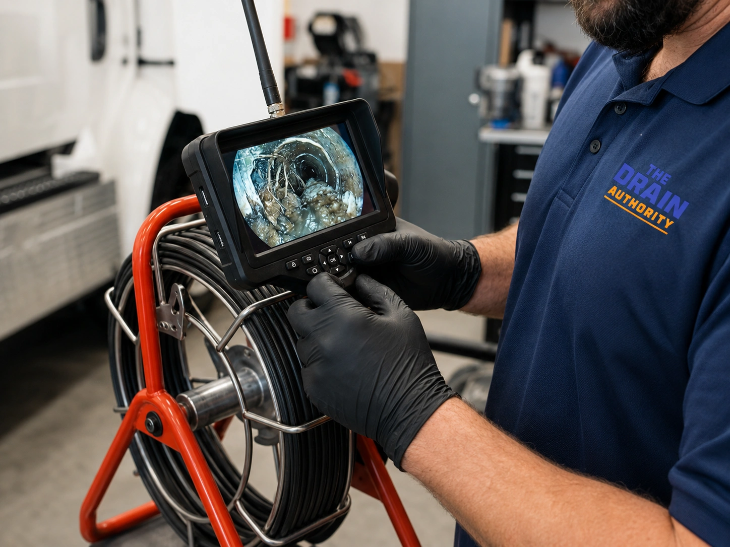 HD sewer camera inspection showing the inside of a Seattle side sewer pipe